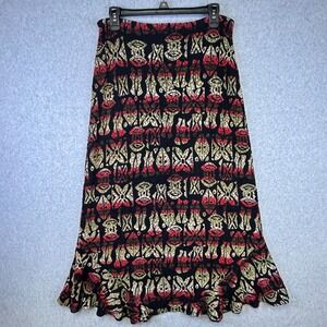 Mirasol Skirt Women's M Multicolor Abstract Boho Tribal Ruffle Hem A-Line Midi